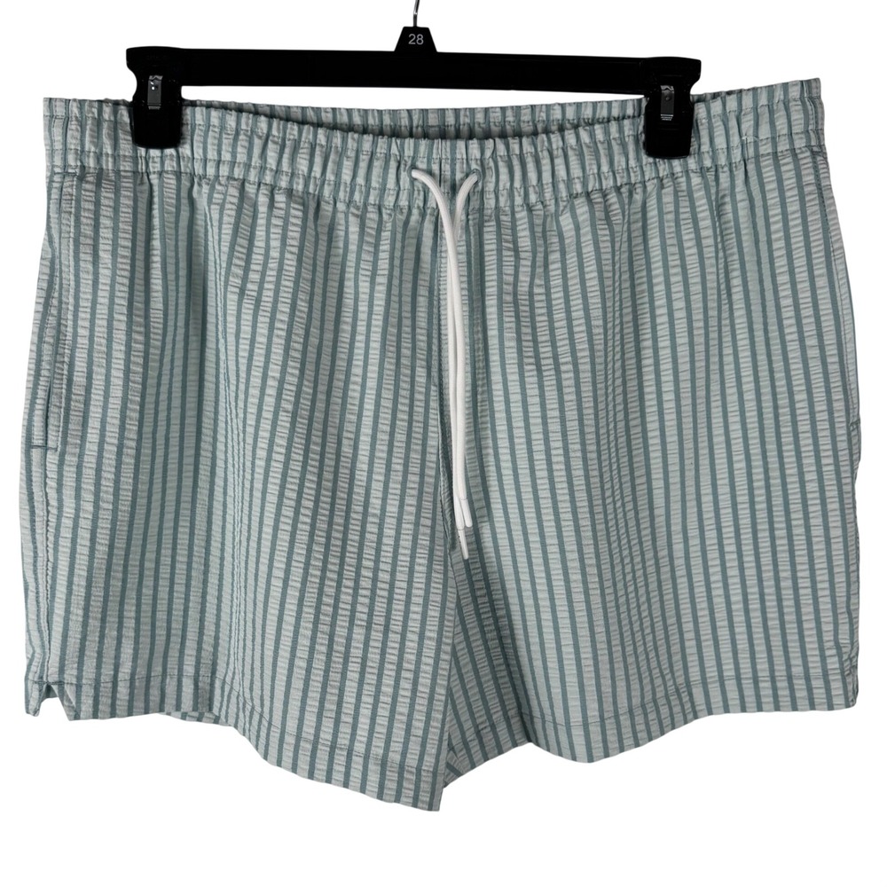 Abercrombie & Fitch Seersucker Striped Swim Trunks Mens XL Relaxed Fit Blue